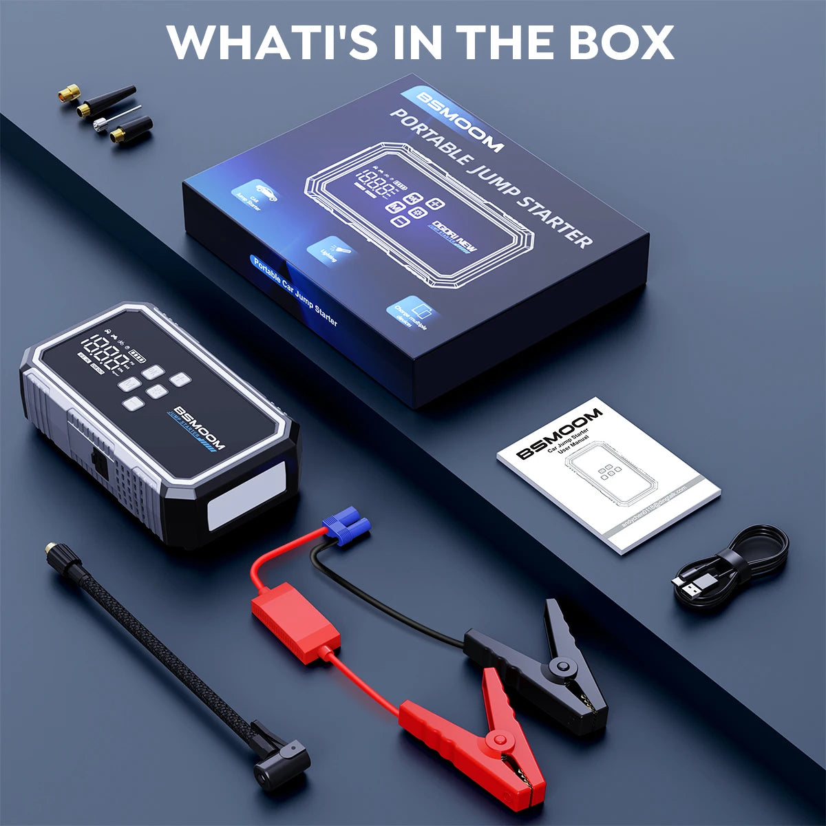 8000A Car Jump Starter with Air Compressor, 150PSI Tire Inflator,12V Battery Booster for ALL Gas/10L Diesel, LED Portable Pack