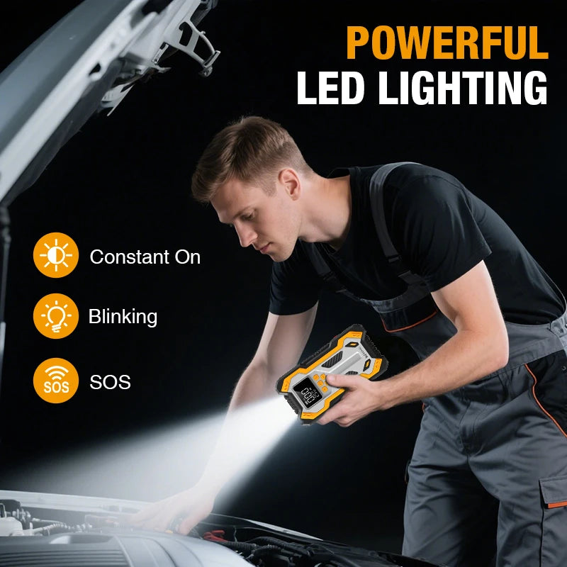 Jump Starter with Air Compressor 7000A Portable Car Battery Booster (9.0 Gas/6.5L Diesel) with 160PSI Auto-Shutoff Tire Inflator