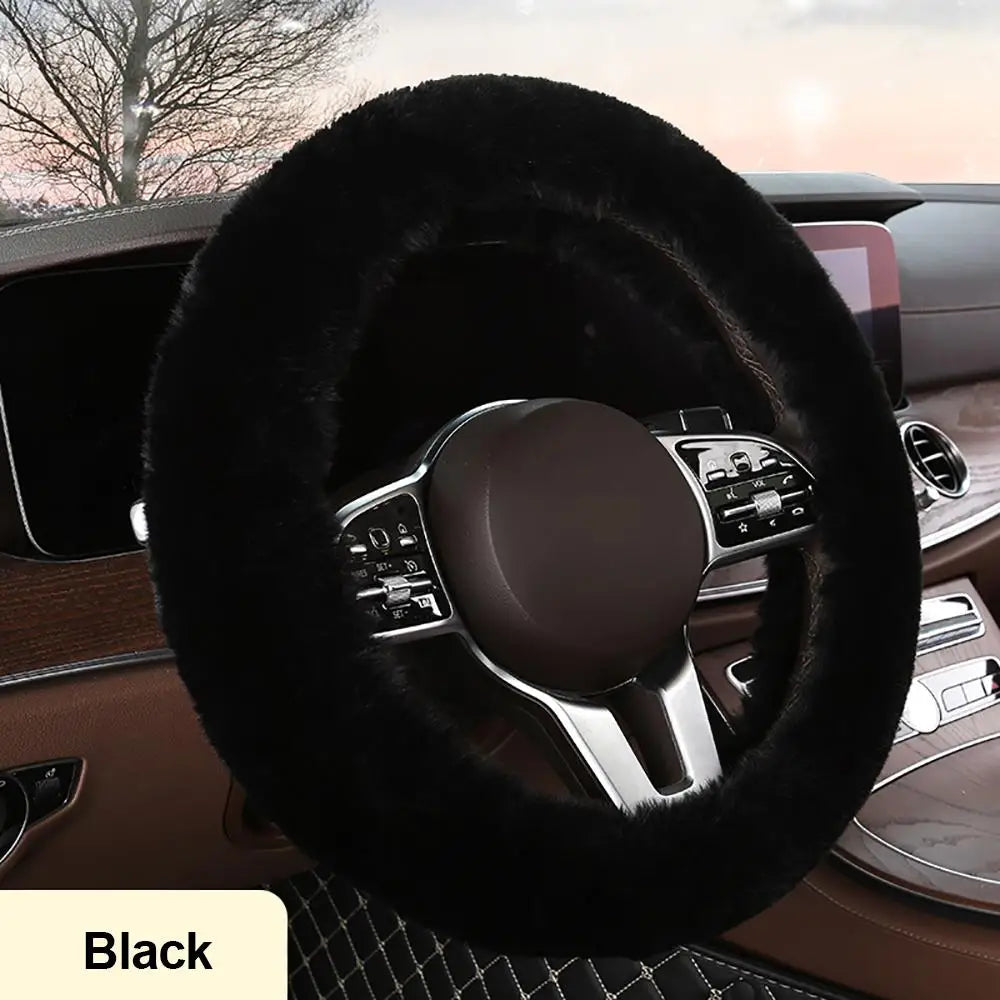 Winter Universal Car Steering Wheel Cover Natural Fur Elastic Plush Cover For 38cm Diameter Steering Wheel Car Accessories