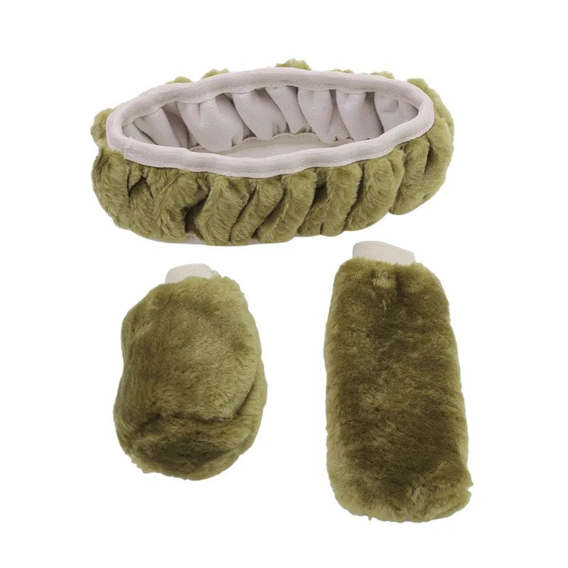 3-Piece Set Plush Steering Wheel Cover 38cm - Complete Winter Set
