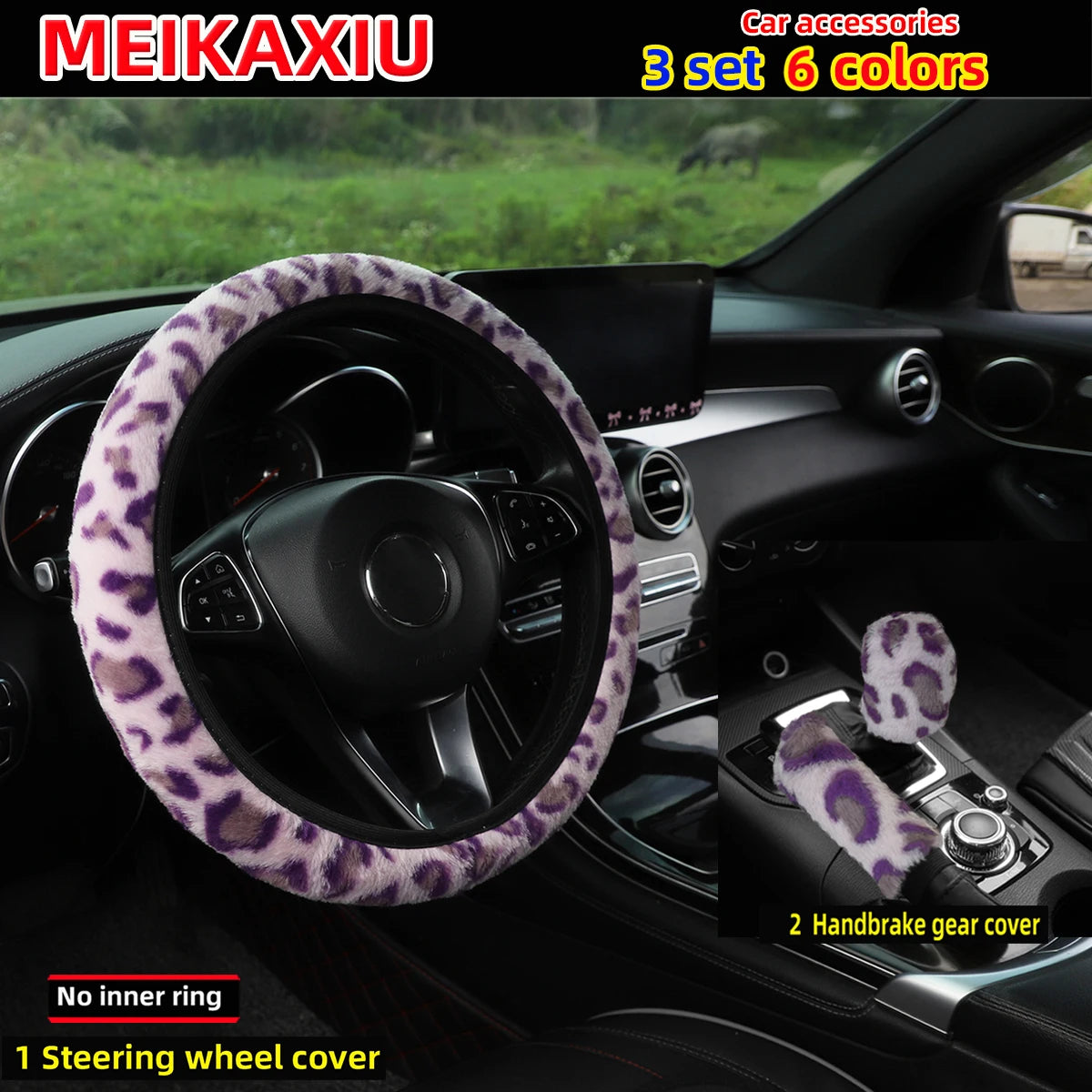 3-Piece Leopard Print Steering Wheel Cover Set - Women's Decoration