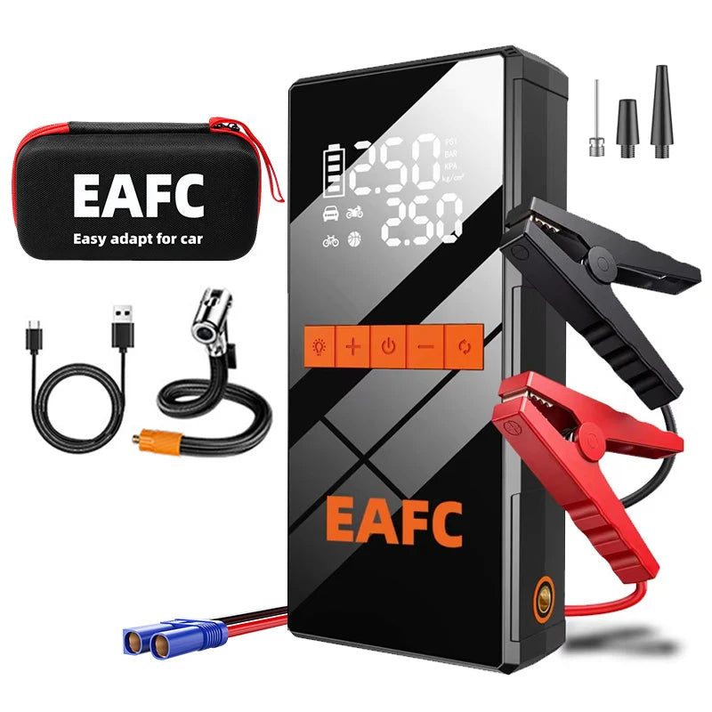 12V Car Jump Starter 4 In 1 Car Wireless Tire Inflator Pump Air Compressor Power Bank Potable Battery Starting Fast Charging