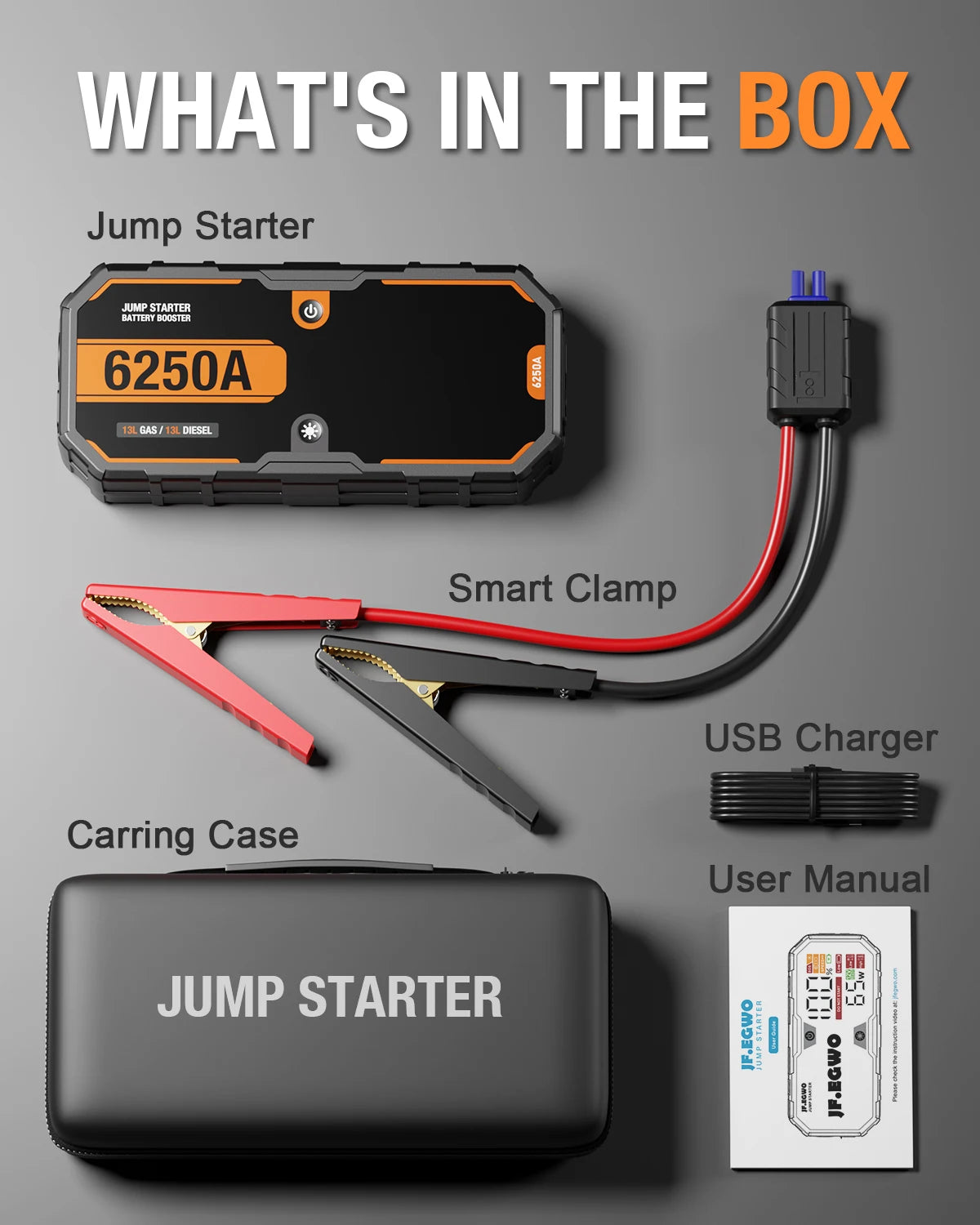 Car 6250A 30000mAh Portable 12V Jump Starter Power Bank 12V Auto Battery Charger Booster Starting Device