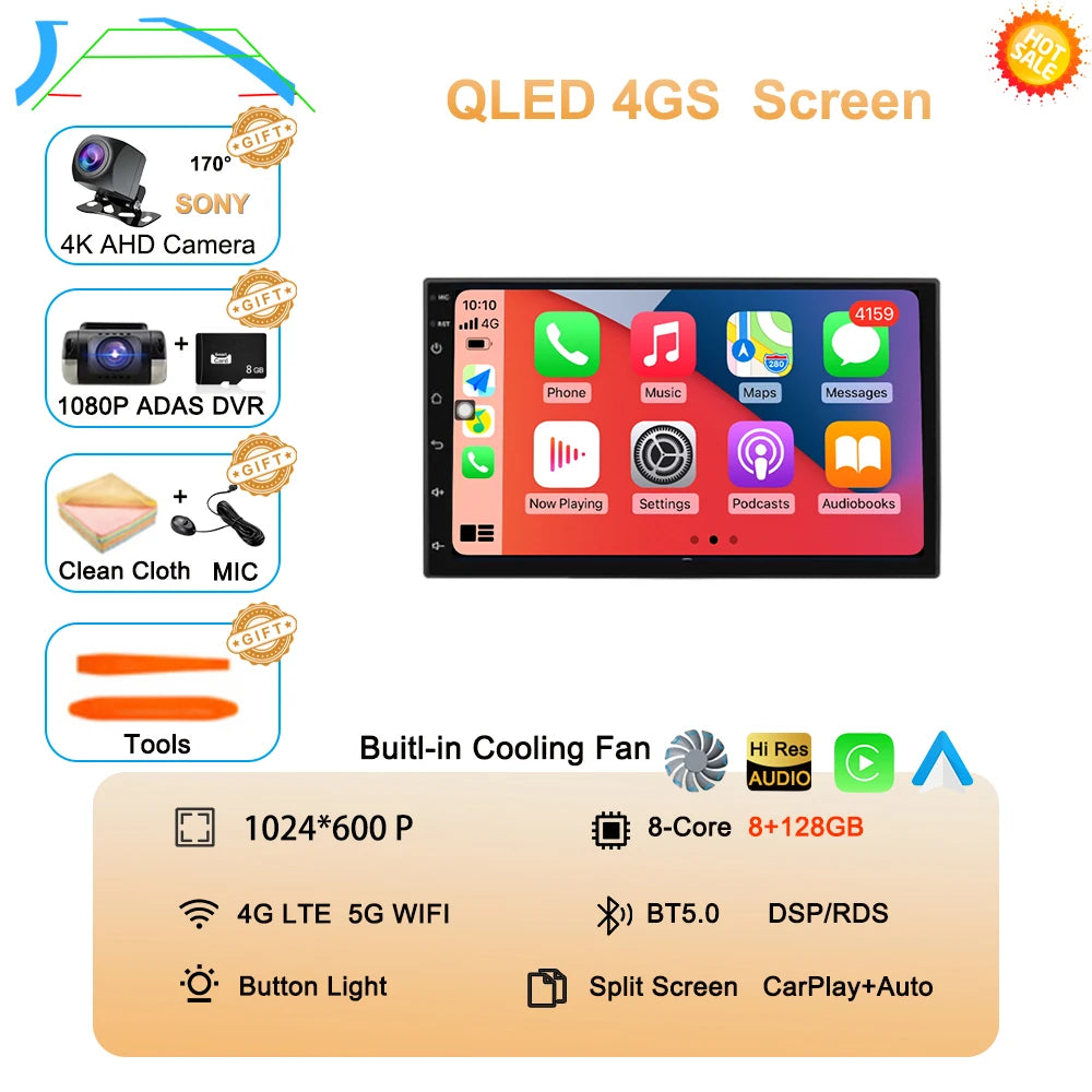 Android 15 QLED 7" car radio - CarPlay GPS 2 Din