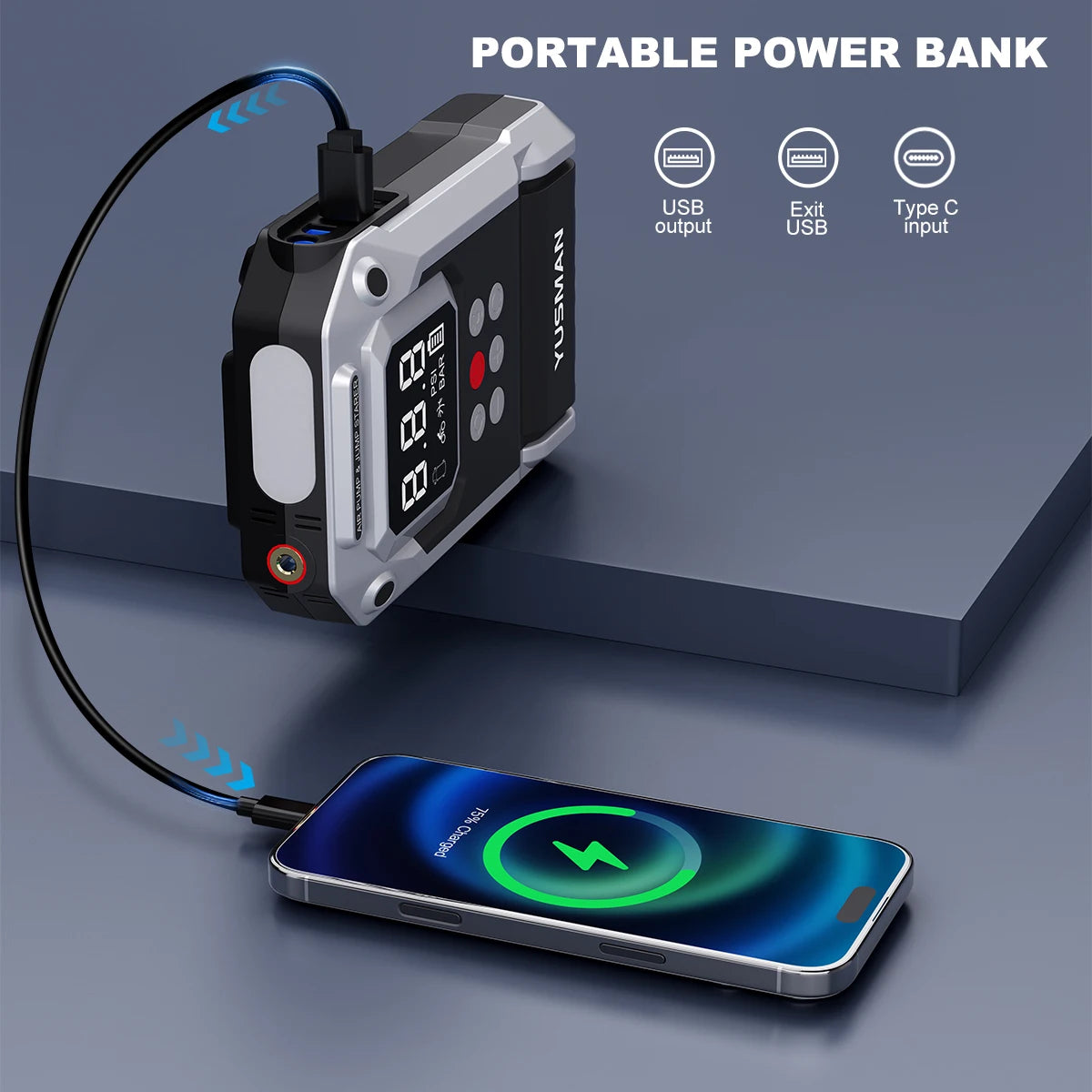 8000A Car Jump Starter with Air Compressor, 150PSI Tire Inflator,12V Battery Booster for ALL Gas/10L Diesel, LED Portable Pack