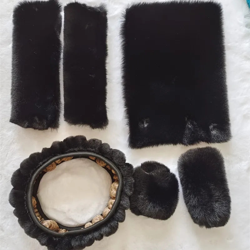 6-Piece Plush Steering Wheel Cover Set - Complete Comfort Pack