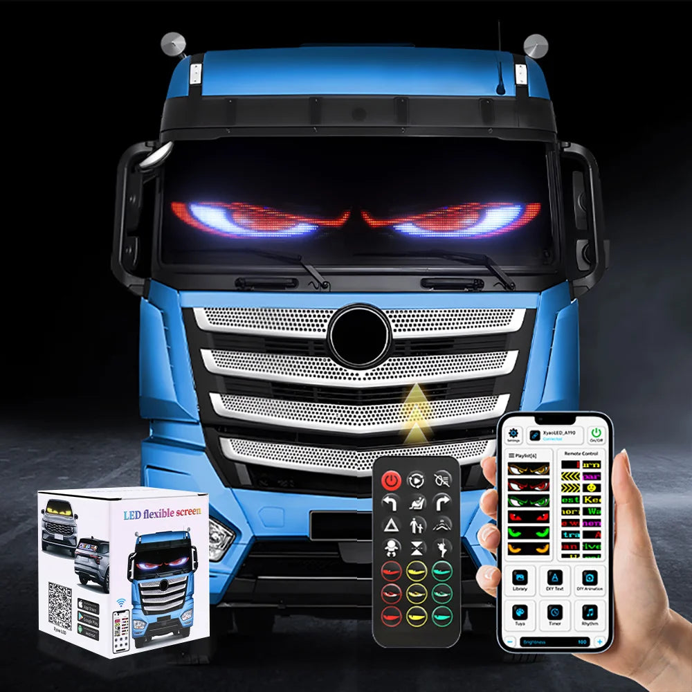 2-In-1 Multiple Devil Eyes Light, 23''x4.7'' Full Color LED Eyes for Truck Windshield, Programmable LED Display for Car