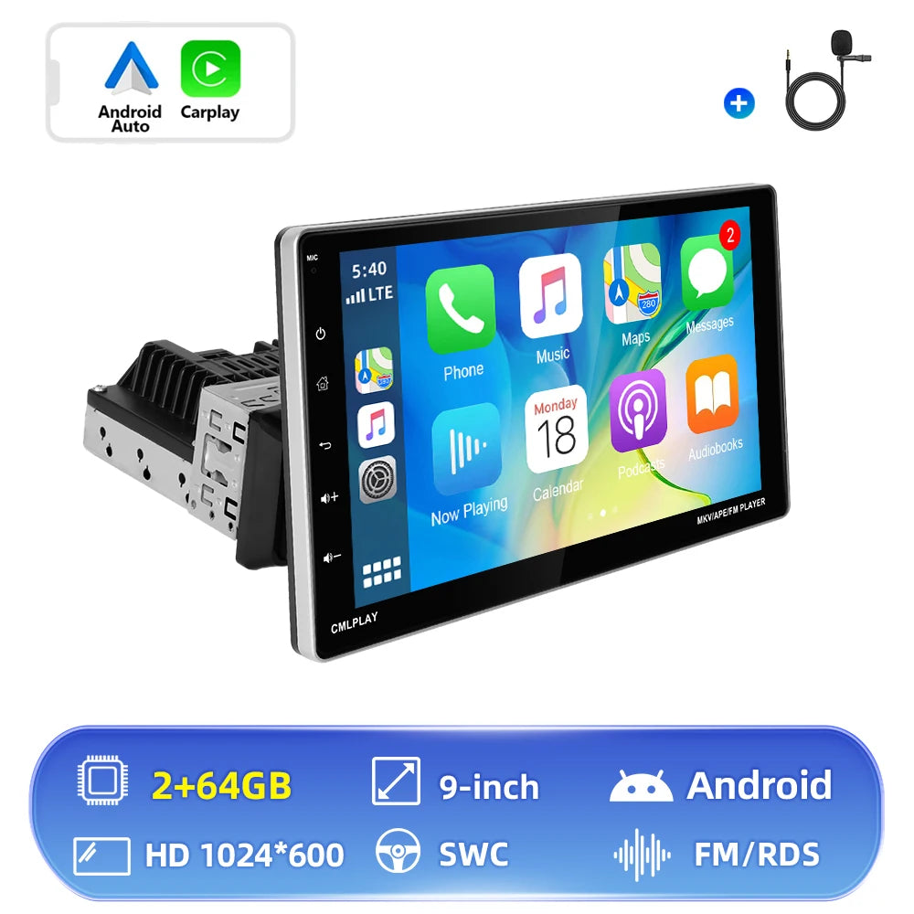 Hikity 9" Universal Car Radio - CarPlay Android Rotating