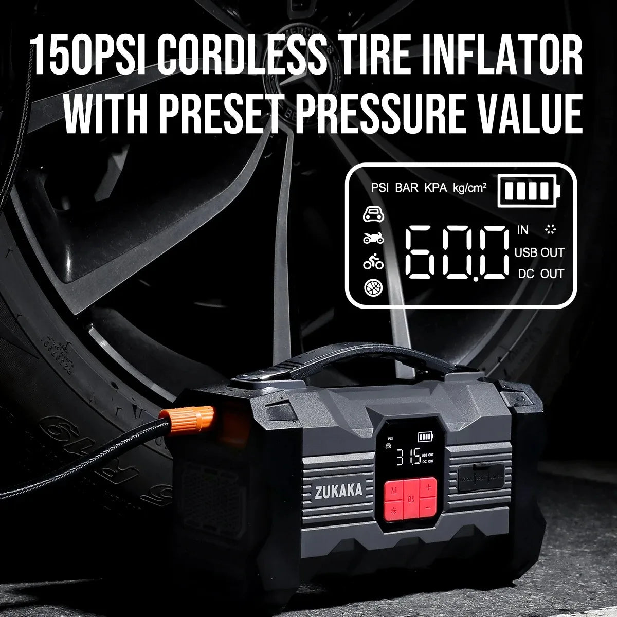 26800mAh Jump Starter with Air Compressor 4000A Booster Tyre Inflator Portable Car Battery Power Bank Charger Air Pump
