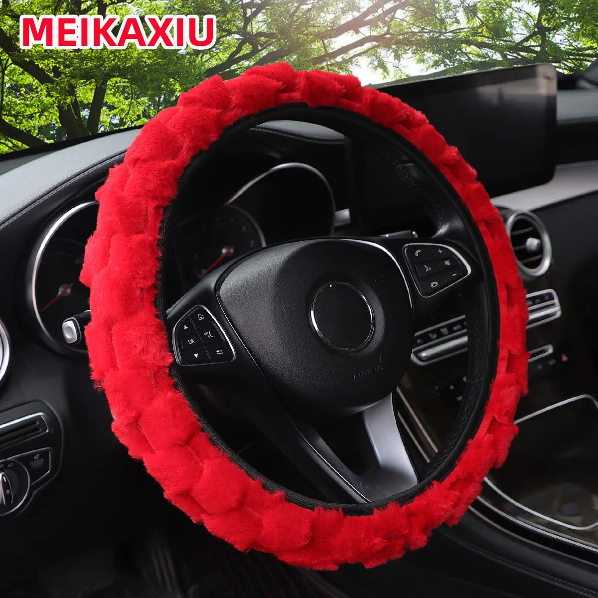 3D Rabbit Fur Steering Wheel Cover 14.5-15" - Women's Decoration