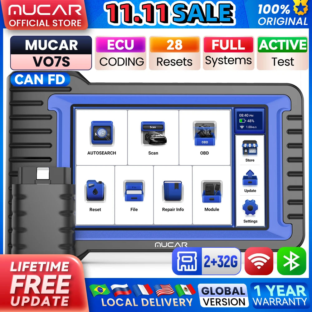 MUCAR VO7S CANFD Professional Scan Tool Bi-Directional Control ECU Coding Auto Car Diagnostic Tool Full System OBD2 Scanner