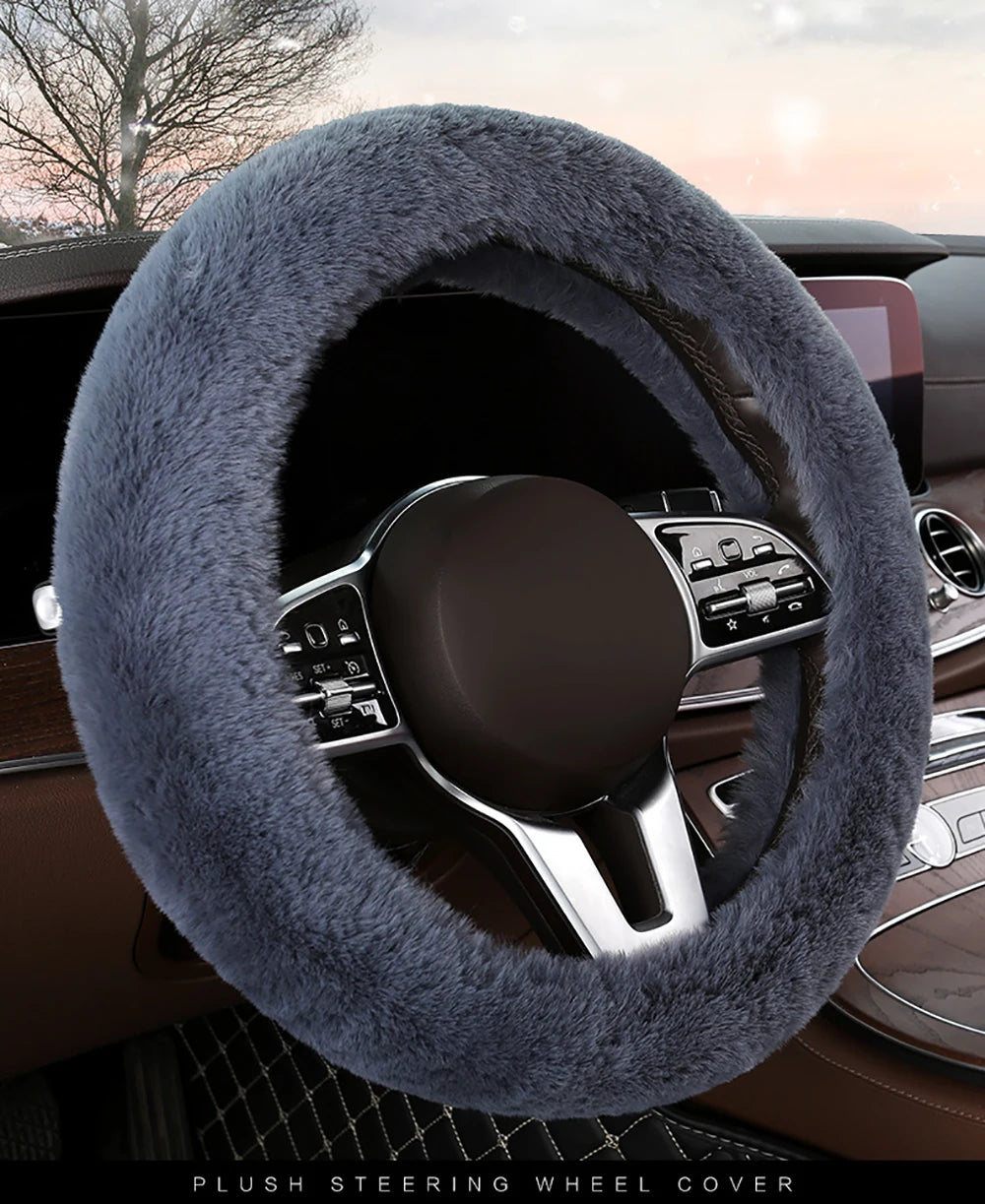 Winter Universal Car Steering Wheel Cover Natural Fur Elastic Plush Cover For 38cm Diameter Steering Wheel Car Accessories