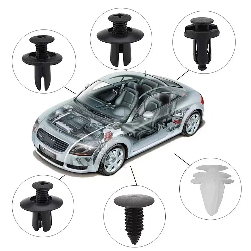 100PCS Auto Fastener Clips Kit - Multi-Size Retainers for Car Fender, Bumper, Door & Panel Trim