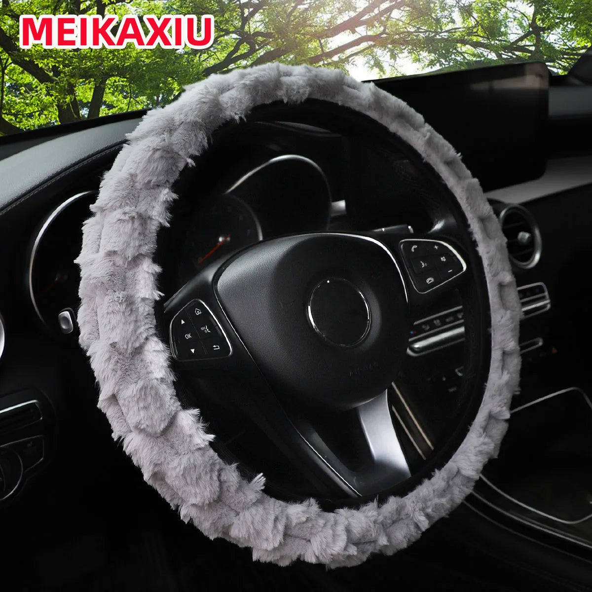 3D Rabbit Fur Steering Wheel Cover 14.5-15" - Women's Decoration
