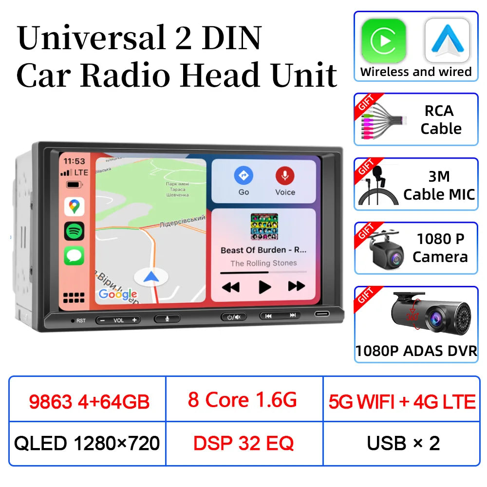 VATAV 7" Double Din Car Radio - CarPlay - Reversing Camera