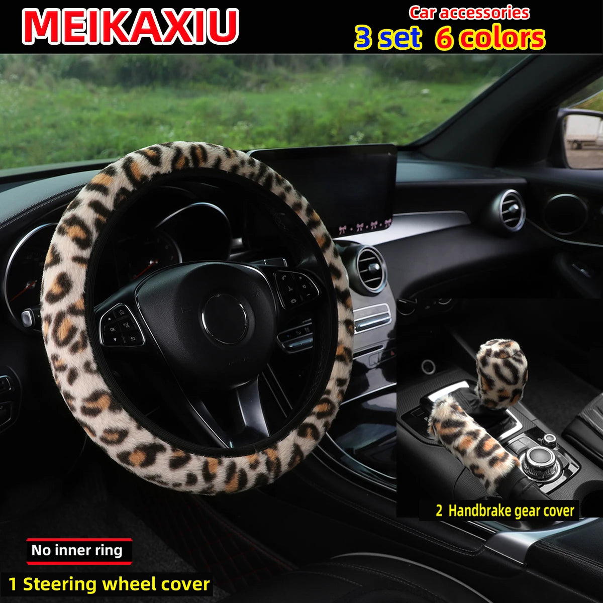 3-Piece Leopard Print Steering Wheel Cover Set - Women's Decoration