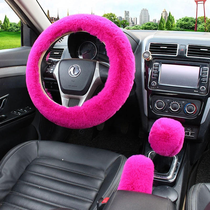 Plush Steering Wheel Cover 36cm + Handbrake - Warm Winter