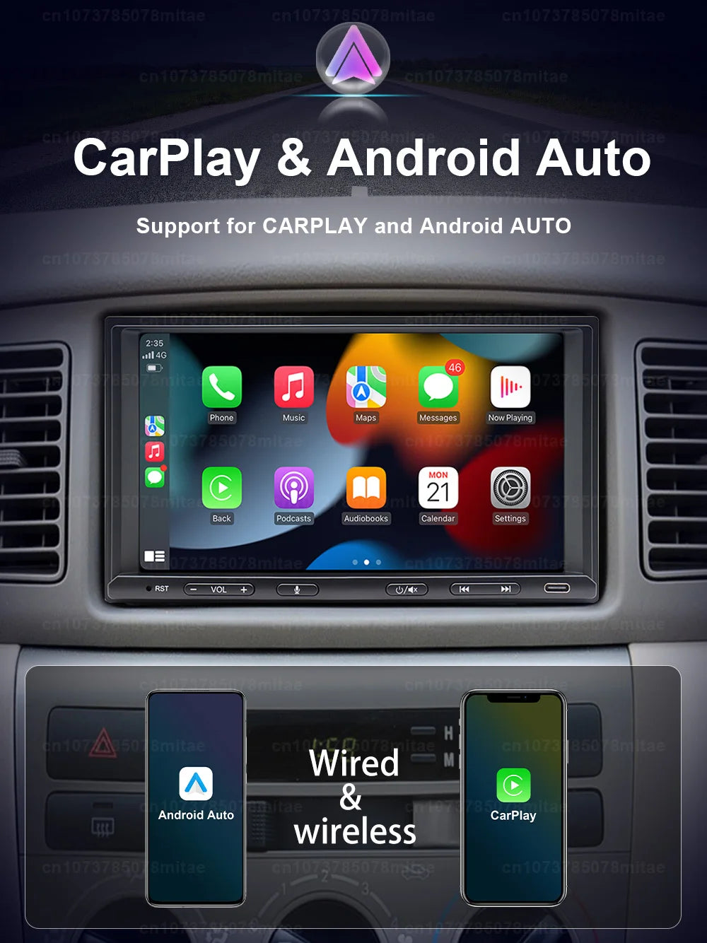 VATAV 7" Double Din Car Radio - CarPlay - Reversing Camera