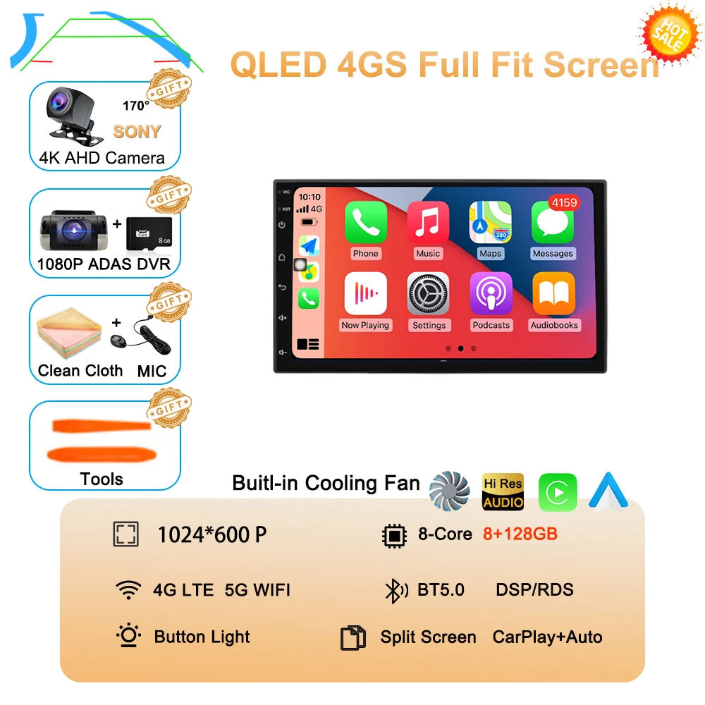 Android 15 QLED 7" car radio - CarPlay GPS 2 Din