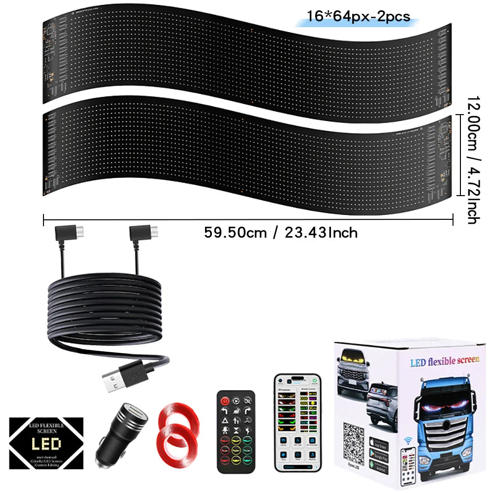 2-In-1 Multiple Devil Eyes Light, 23''x4.7'' Full Color LED Eyes for Truck Windshield, Programmable LED Display for Car
