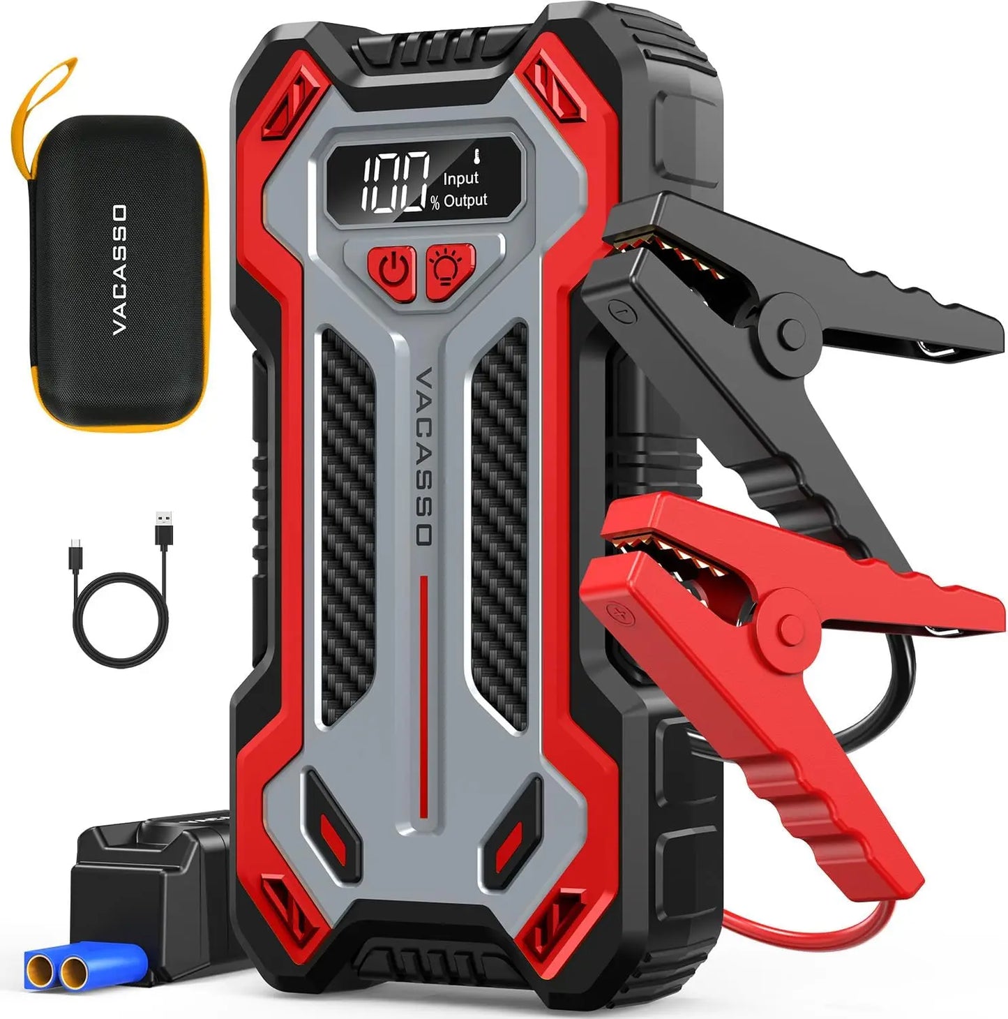 5000A Car Jump Starter, 12V Portable Power Pack with LED Light &amp; Jumper Cables