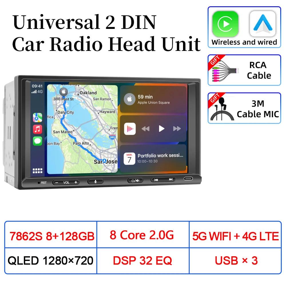 VATAV 7" Double Din Car Radio - CarPlay - Reversing Camera