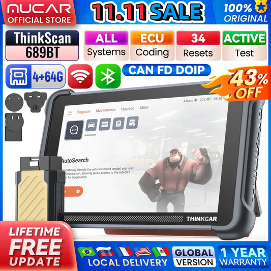 THINKCAR THINKSCAN 689BT All System Car Diagnostic Tool ActiveTest ECU Coding OBD2 Scanner 34 Services CAN FD DoIP Scan Tool