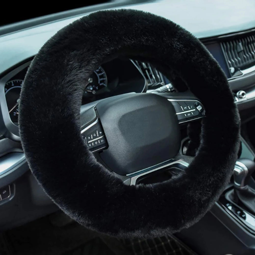 Winter Universal Car Steering Wheel Cover Natural Fur Elastic Plush Cover For 38cm Diameter Steering Wheel Car Accessories