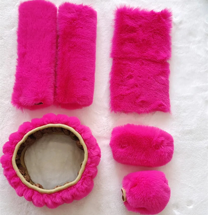 6-Piece Plush Steering Wheel Cover Set - Complete Comfort Pack