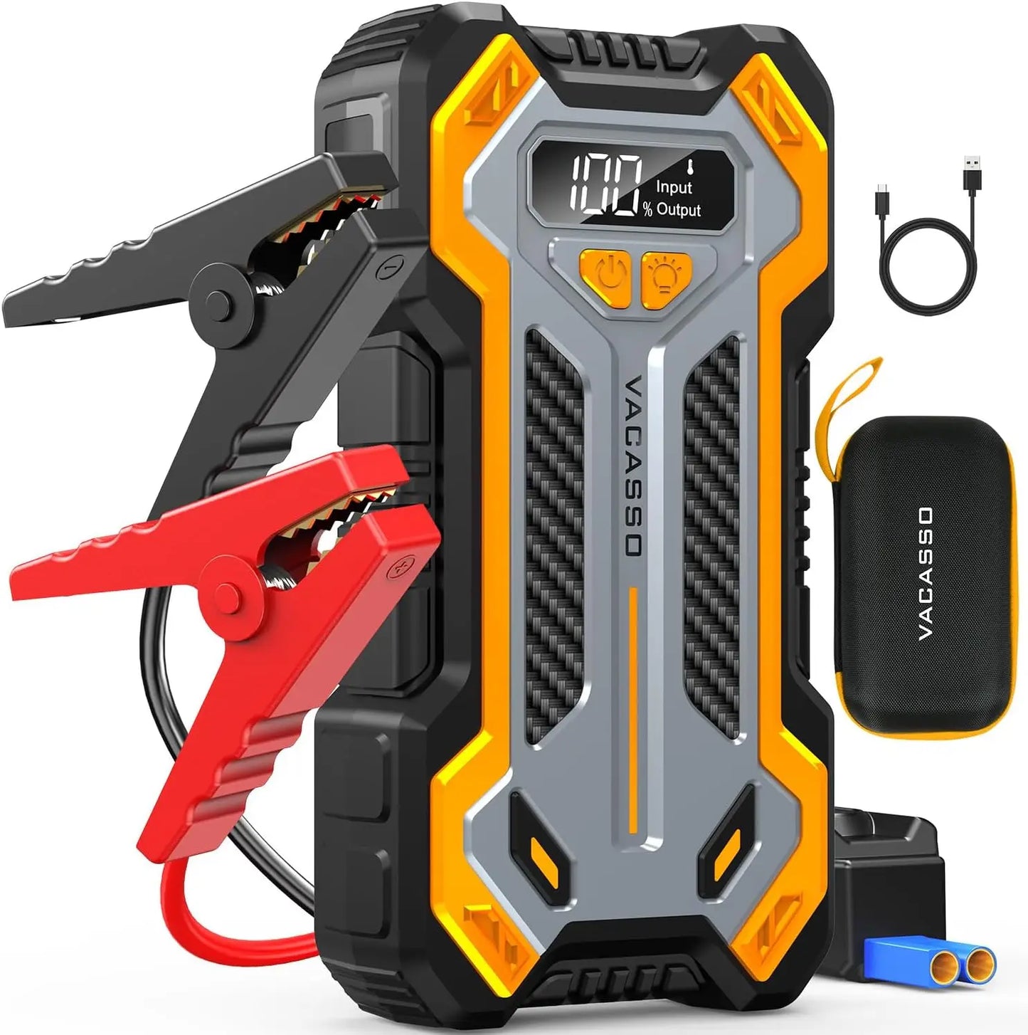 5000A Car Jump Starter, 12V Portable Power Pack with LED Light &amp; Jumper Cables