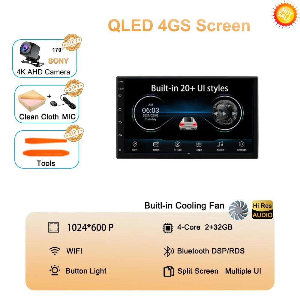 Android 15 QLED 7" car radio - CarPlay GPS 2 Din