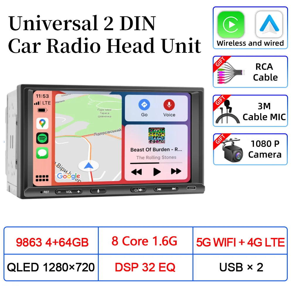 VATAV 7" Double Din Car Radio - CarPlay - Reversing Camera