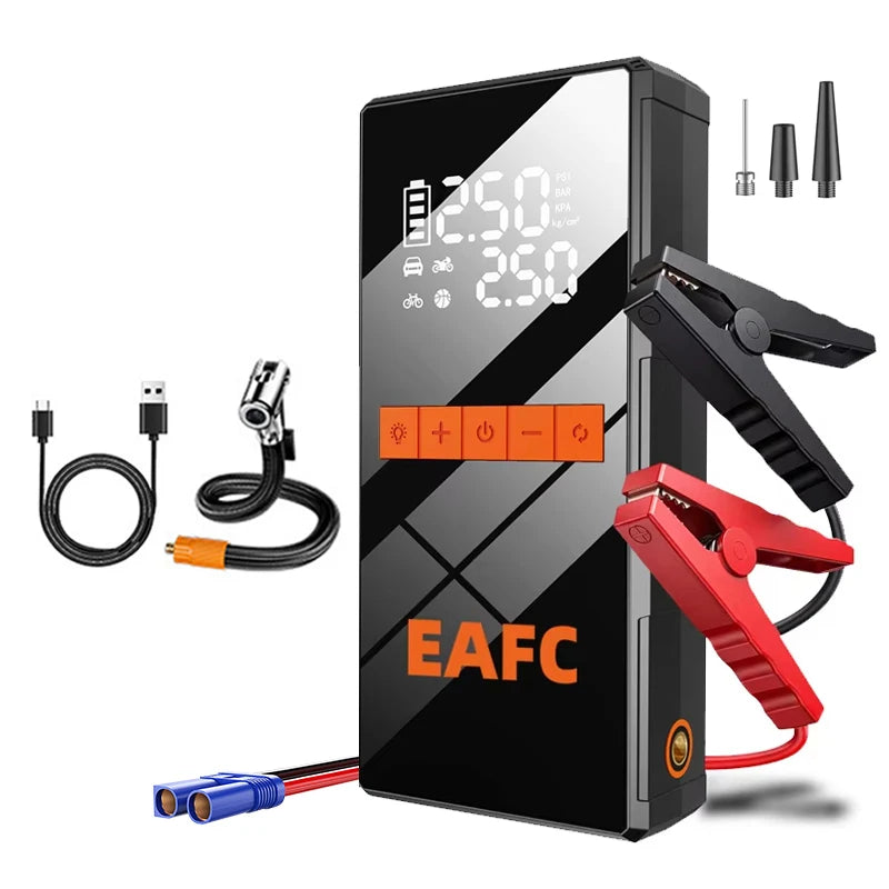 12V Car Jump Starter 4 In 1 Car Wireless Tire Inflator Pump Air Compressor Power Bank Potable Battery Starting Fast Charging