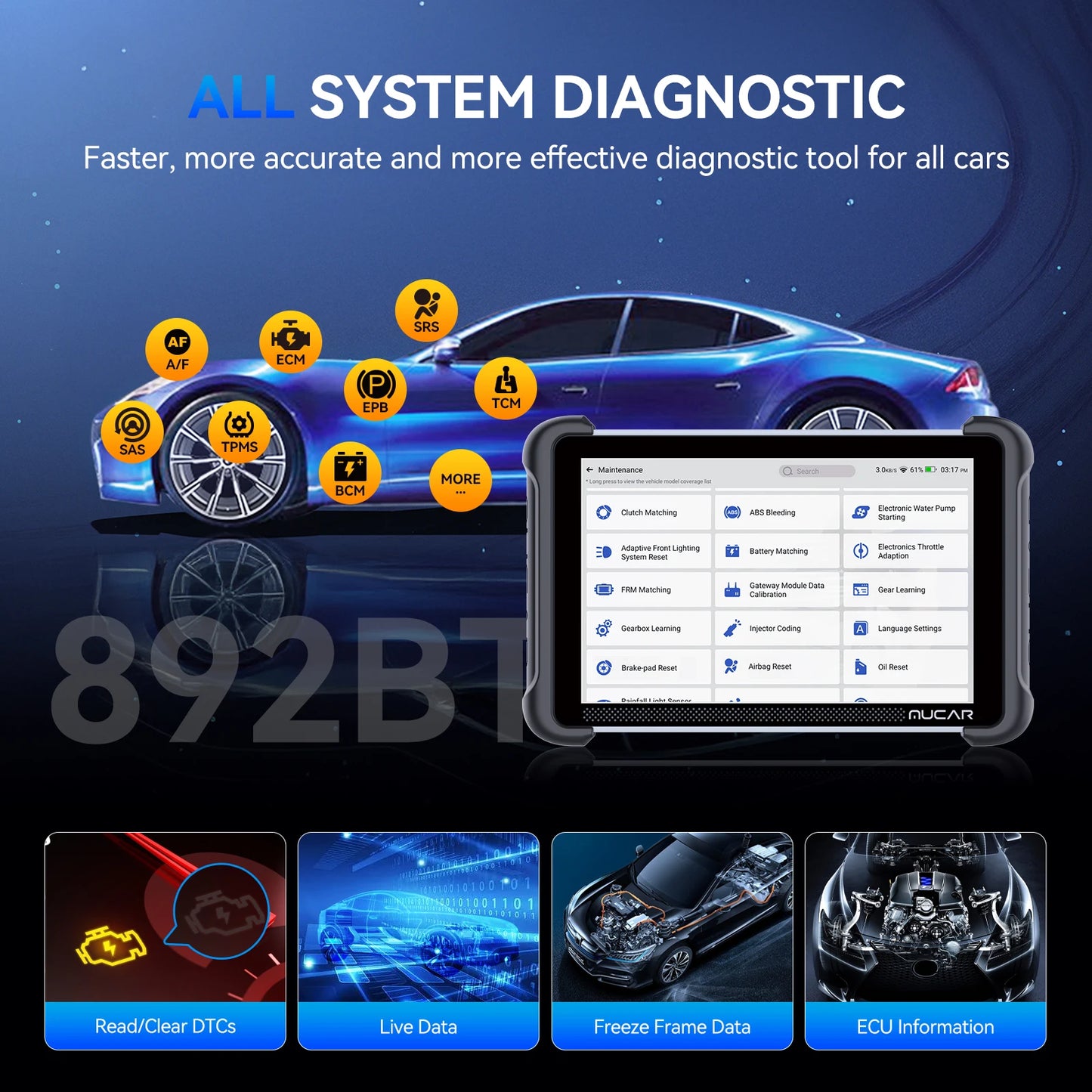 Lifetime Free Update MUCAR 892BT OBD2 Diagnostic Tool with Video Scope All System Diagnosis ECU Coding Bi-directional CANFD DOIP