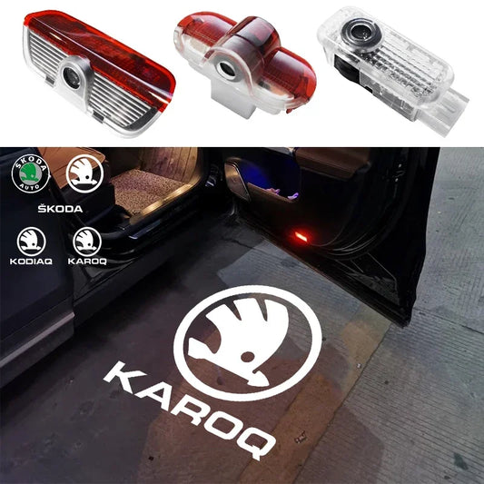 2pcs/set Car Led Logo Door Laser Projector Ghost lamp Welcome Light For skoda Superb SUPERB Superb Octavia Fabia Roomster