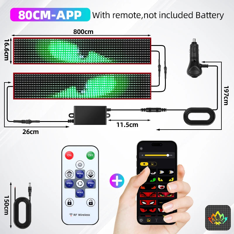 APP Remote Control Truck Devil Eye LED Pixel Panel Light 12-24V DIY Custom Text Lighting Scrolling Foldable For Board Windshield