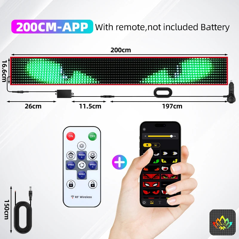 APP Remote Control Truck Devil Eye LED Pixel Panel Light 12-24V DIY Custom Text Lighting Scrolling Foldable For Board Windshield