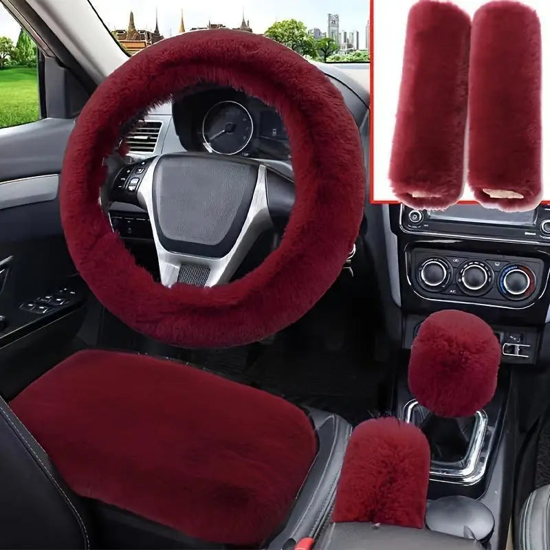 6-Piece Plush Steering Wheel Cover Set - Complete Comfort Pack