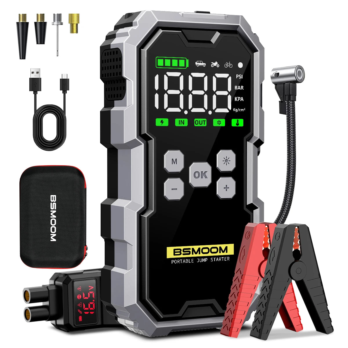 Car Jump Starter With Air Compressor LCD Screen 21800mAh Portable Booster Charger 6000A Powerful Car Battery Starting Devi