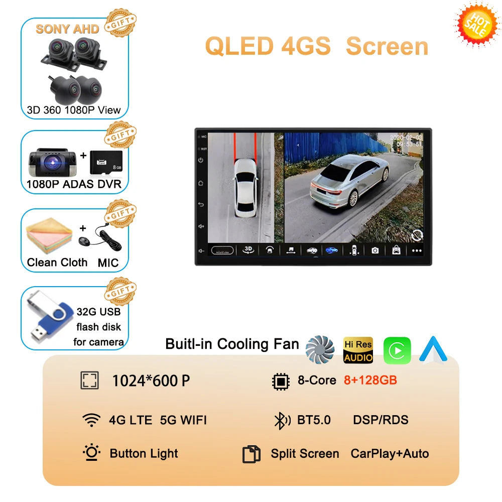 Android 15 QLED 7" car radio - CarPlay GPS 2 Din