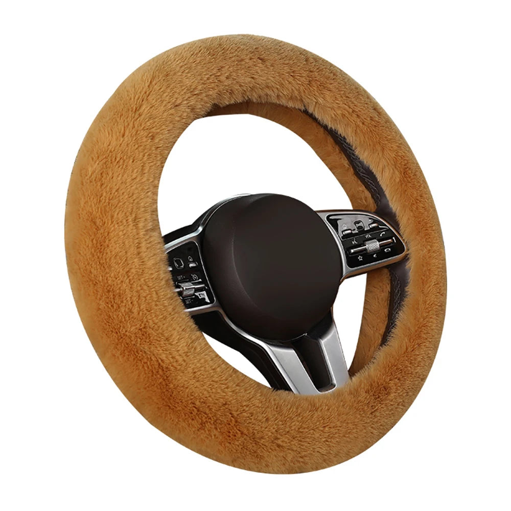 Winter Universal Car Steering Wheel Cover Natural Fur Elastic Plush Cover For 38cm Diameter Steering Wheel Car Accessories