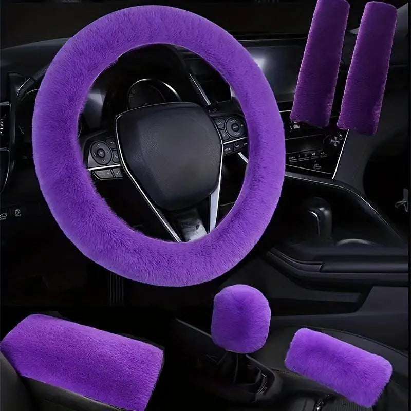 6-Piece Plush Steering Wheel Cover Set - Complete Comfort Pack