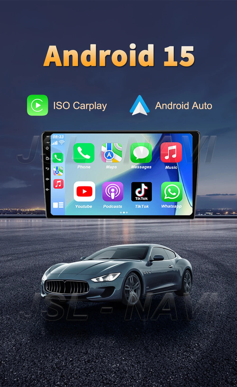 Android 15 QLED 7" car radio - CarPlay GPS 2 Din