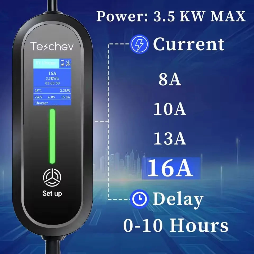 Teschev 3.5KW EV Charger Type2 IEC 62196 Connector 16A 1Phase Type 1 SAEJ1772 Wallbox Charging Station for Electric Vehicle