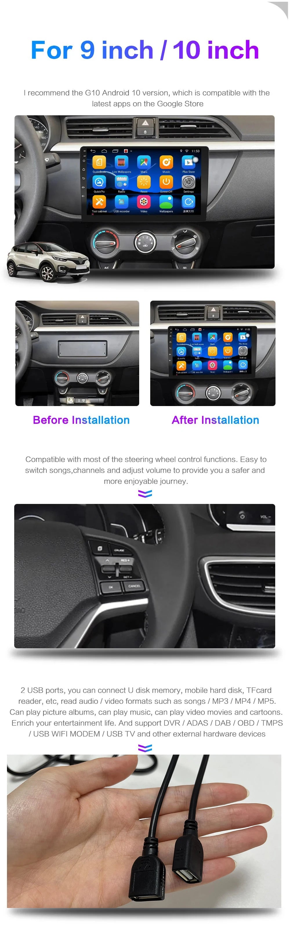 Android 13 Universal 7/9/10" car radio - GPS CarPlay