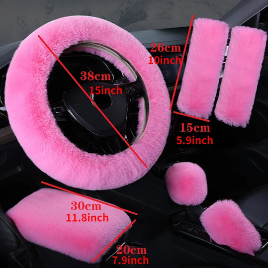 6-Piece Plush Steering Wheel Cover Set - Complete Comfort Pack