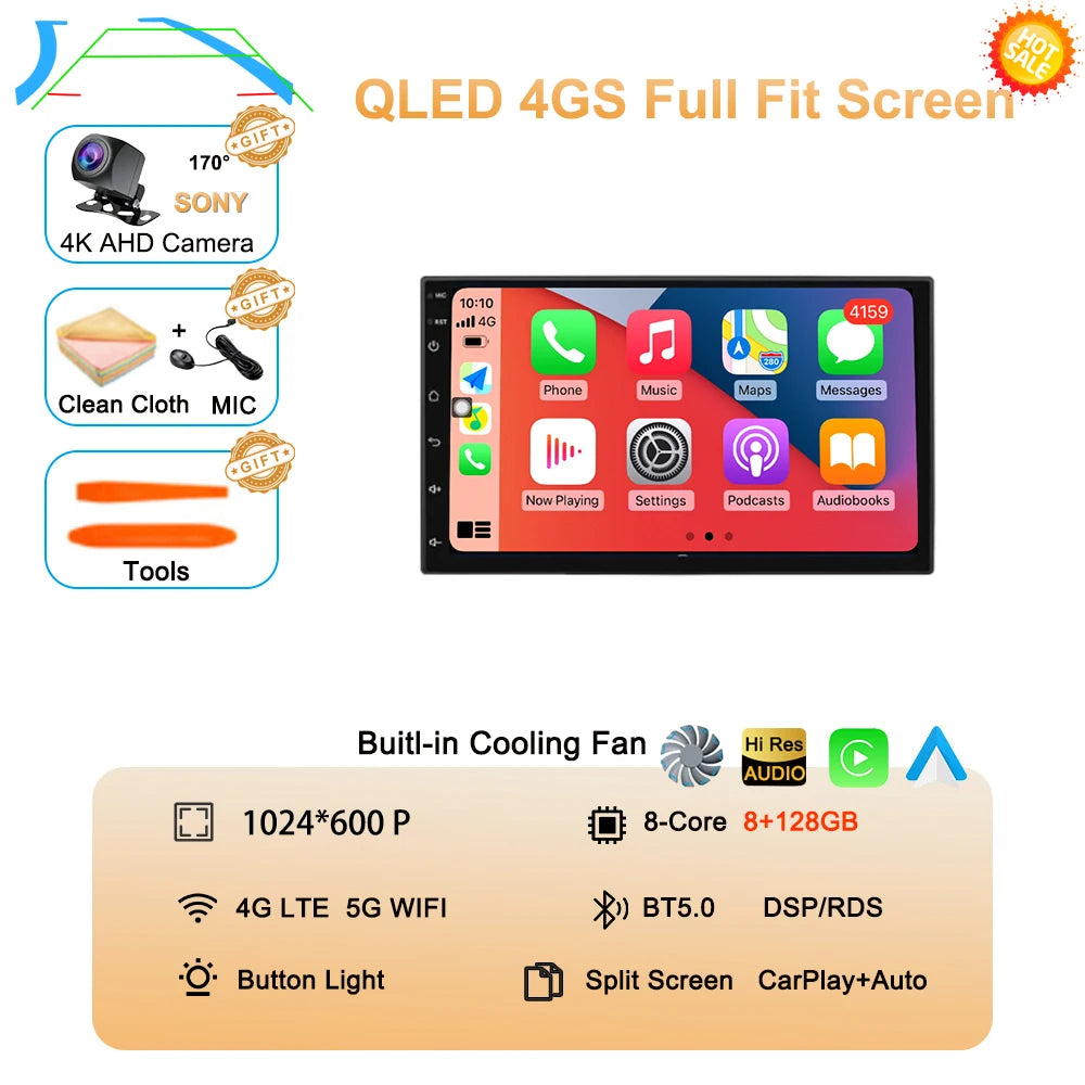 Android 15 QLED 7" car radio - CarPlay GPS 2 Din