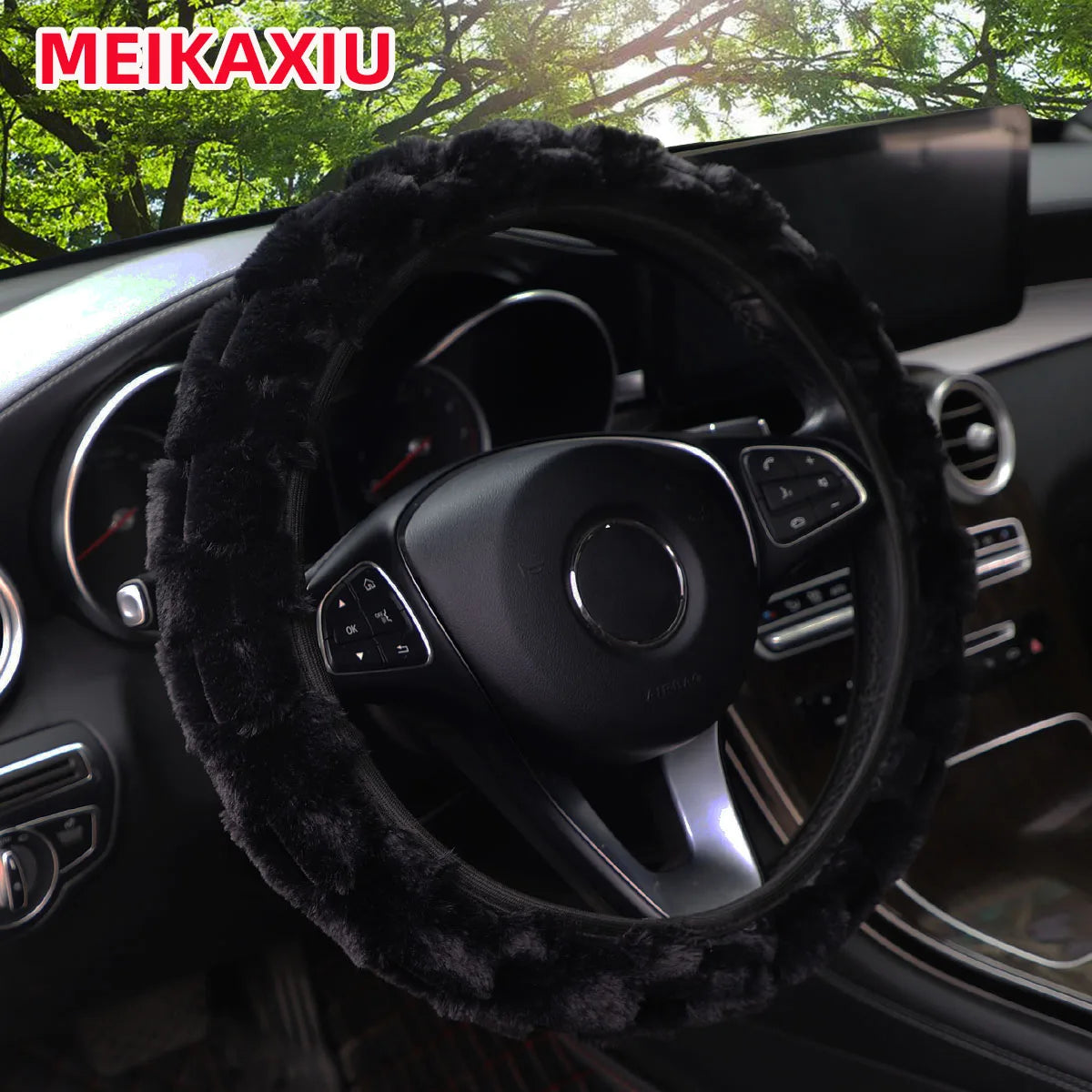 3D Rabbit Fur Steering Wheel Cover 14.5-15" - Women's Decoration