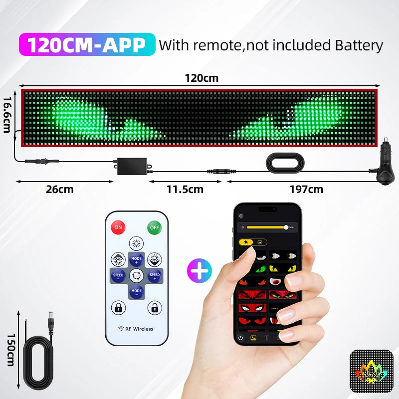 APP Remote Control Truck Devil Eye LED Pixel Panel Light 12-24V DIY Custom Text Lighting Scrolling Foldable For Board Windshield