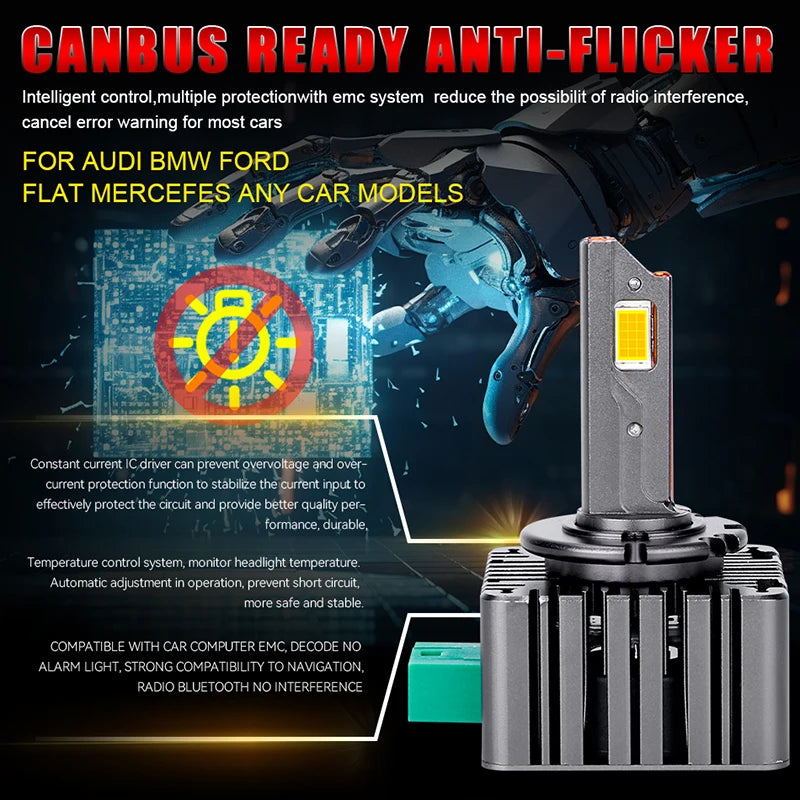 D1S D3S D2S LED CANBUS Headlight 6800W Bulbs Super Bright D4S D1R D3R D2R D4R D8S Xenon Lights for Car 6000K Automobile Lamp 12V